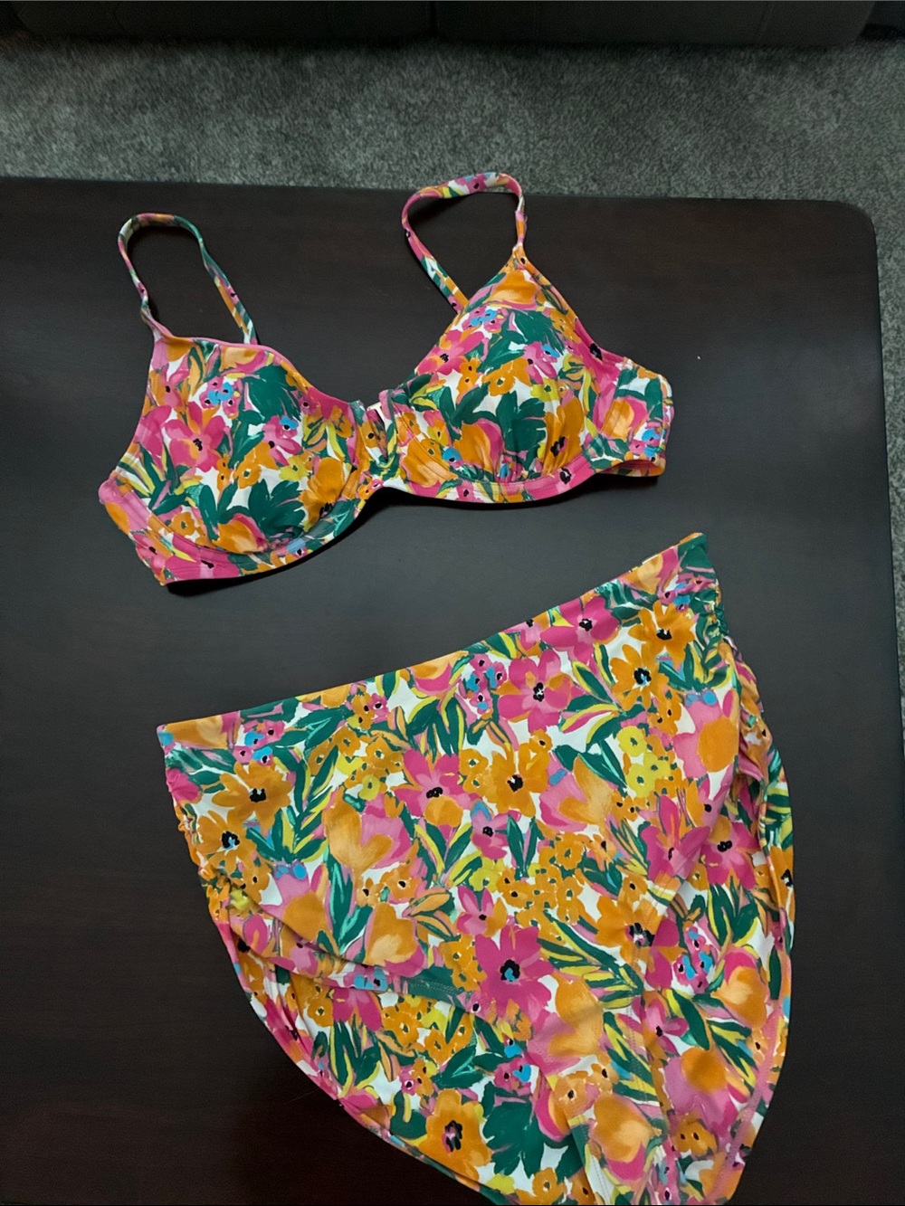 Floral Two-Piece Bikini Set - Pink, Yellow & Green